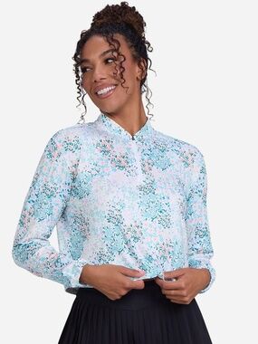 Bad Birdie Quarter Zip Pullover Womens Large White Floral NWOT Cropped Golf